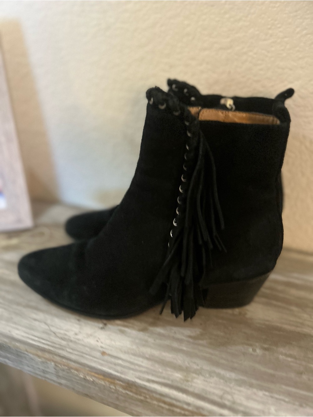 IRO Nooey Fringe Western Boots Black Suede Size 6